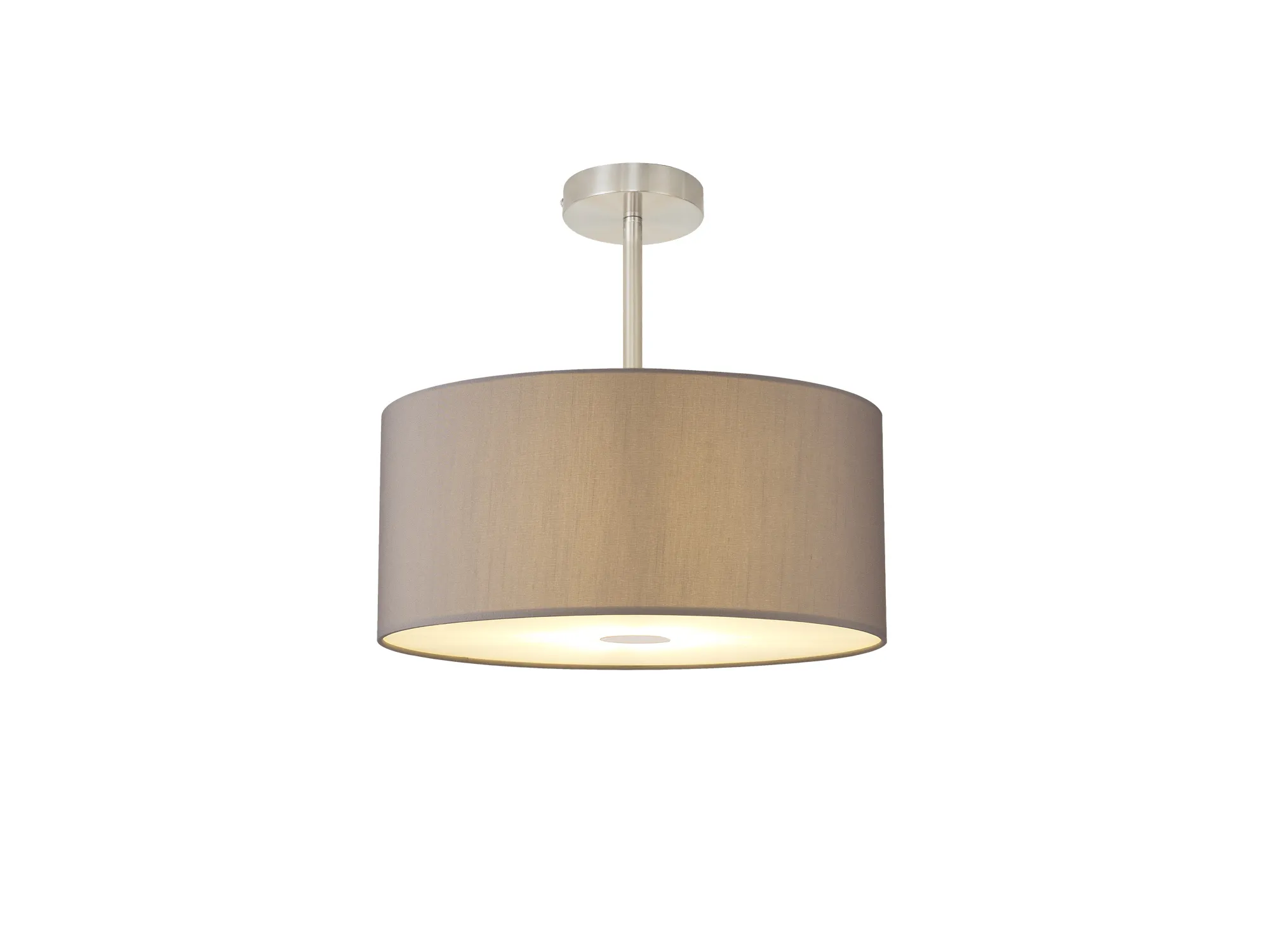 DK0262  Baymont 40cm Semi Flush 1 Light Satin Nickel, GreyWhite Laminate, Frosted Diffuser